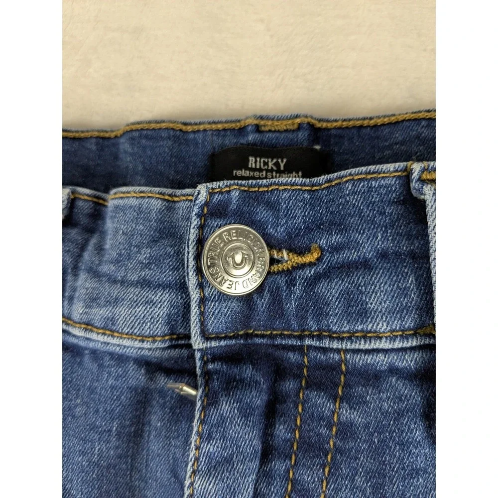 True Religion‎ Ricky Relaxed Straight Leg Jeans Distressed Denim Mens Size 33